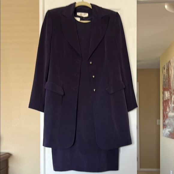 Dana Buchman Deep Purple Silk Blazer and Dress Set sz 8 - Picture 1 of 5